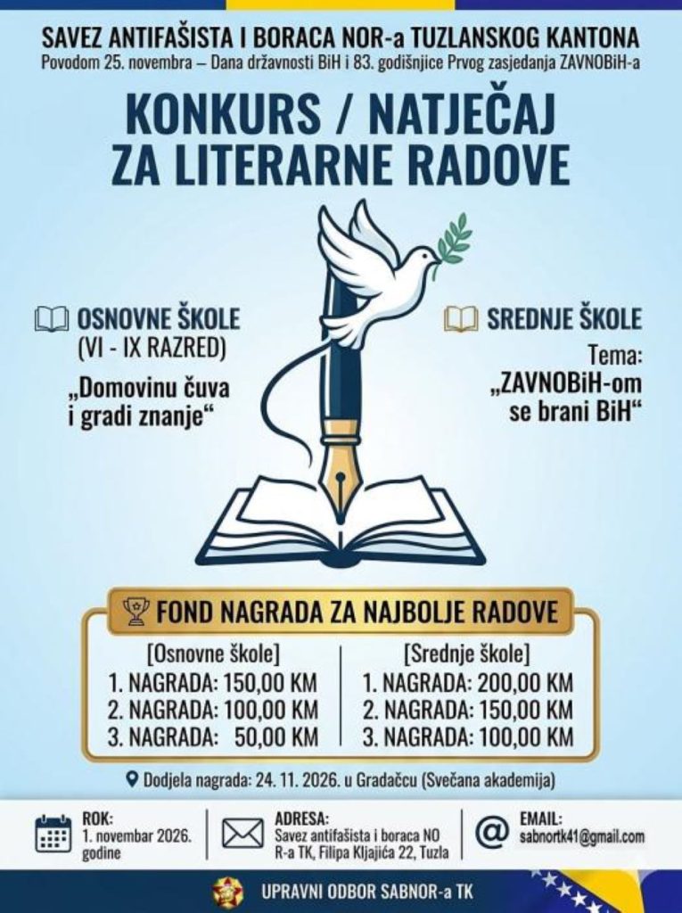 Učenici osnovnih i srednjih škola pozvani na literarni konkurs SABNOR-a TK Učenici osnovnih i srednjih škola pozvani na literarni konkurs SABNOR-a TK